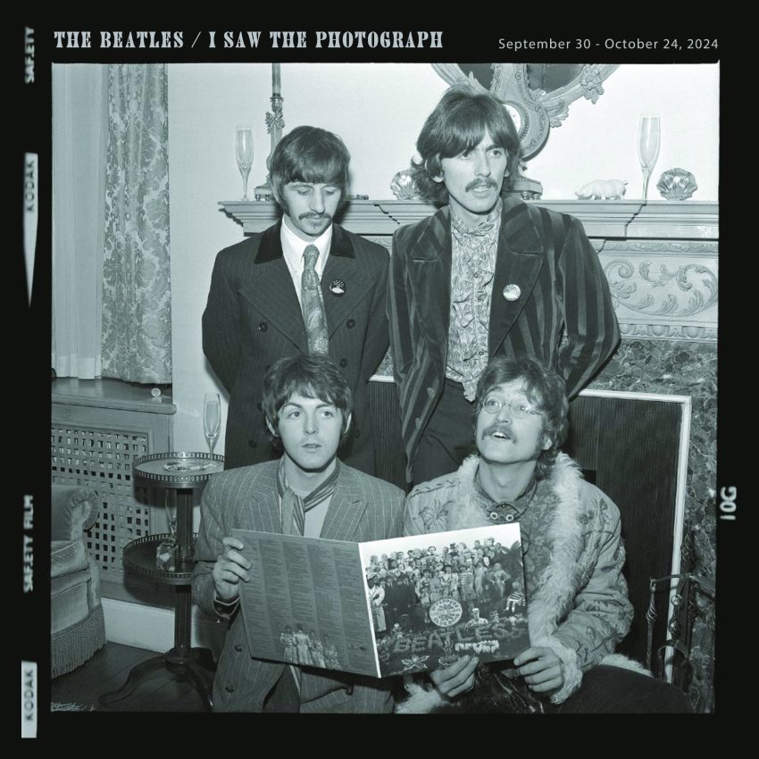 The Beatles in black and white photo