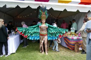 mujer con traje de ave